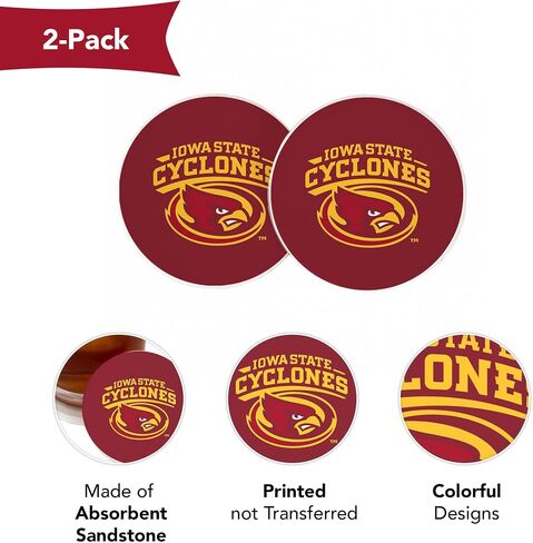 Desert Cactus Iowa State University Car Accessories ISU Cyclones Absorbent Sandstone Cup Coasters Licensed Product Set of 2 (Design A) in Saudi Arabia