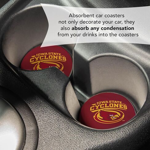 Desert Cactus Iowa State University Car Accessories ISU Cyclones Absorbent Sandstone Cup Coasters Licensed Product Set of 2 (Design A) in Saudi Arabia