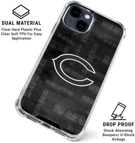 حافظة هاتف Skinit الشفافة متوافقة مع iPhone 15 - تصميم أسود وأبيض مرخص رسميًا من NFL Chicago Bears in Saudi Arabia