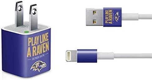 ملصق Skinit غلاف آخر متوافق مع شاحن iPhone (5W USB) - تصميم شعار كبير مرخص رسميًا من NFL Baltimore Ravens in Saudi Arabia