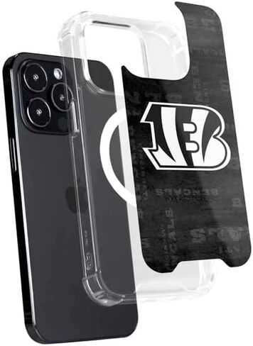 حافظة هاتف Skinit متوافقة مع MagSafe iPhone 15 Pro Max - تصميم أسود وأبيض مرخص رسميًا من NFL Cincinnati Bengals in Saudi Arabia