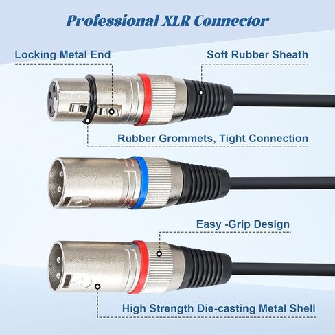كابل XLR Y-Splitter، كابل ميكروفون مزدوج XLR ذكر إلى أنثى XLR، محول صوت متوازن من أنثى إلى 2 ذكر XLR Y، 5 أقدام in Kuwait