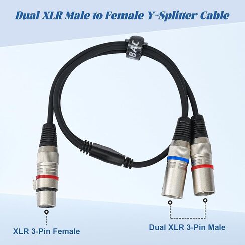 كابل XLR Y-Splitter، كابل ميكروفون مزدوج XLR ذكر إلى أنثى XLR، محول صوت متوازن من أنثى إلى 2 ذكر XLR Y، 5 أقدام in Kuwait