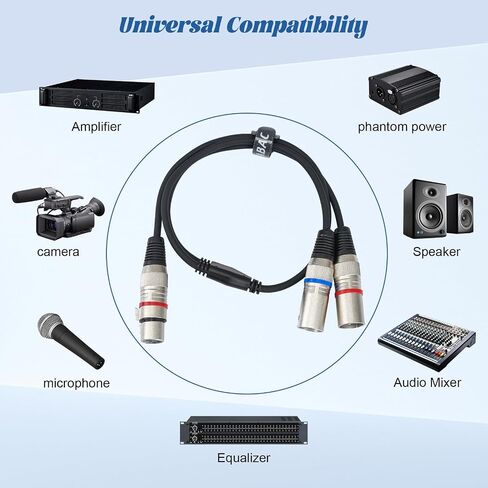 كابل XLR Y-Splitter، كابل ميكروفون مزدوج XLR ذكر إلى أنثى XLR، محول صوت متوازن من أنثى إلى 2 ذكر XLR Y، 5 أقدام in Kuwait