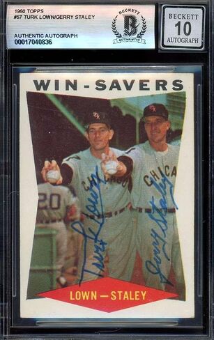 Turk Lown Gerry Staley Gem Mint 10 Beckett BAS Signed 1960 Topps Win Savers Auto - Baseball Slabbed Autographed Cards in Saudi Arabia
