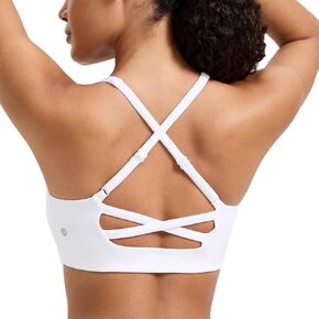 CRZ YOGA Butterlift Cross Back Sports Bras for Women - Scoop Neck Adjustable Straps Wireless Padded Pilates Workout Top in Kuwait
