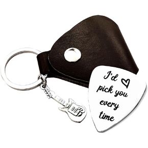 1pc Stainless Steel Guitar Pick Black PU Leather Keychain I Pick You Always And Forever Festivals Anniversary Birthday Gift For Guitar Music Lovers Guitar Accessories in Saudi Arabia