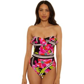 Trina Turk Women's Bougainvillea Ruffle Bandeau One Piece Swimsuit, Floral Print, Adjustable, Bathing Suits in Saudi Arabia