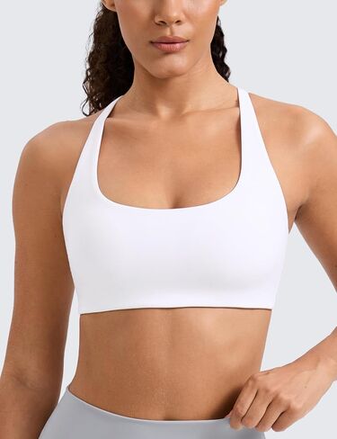 CRZ YOGA Butterlift Cross Back Sports Bras for Women - Scoop Neck Adjustable Straps Wireless Padded Pilates Workout Top in Kuwait