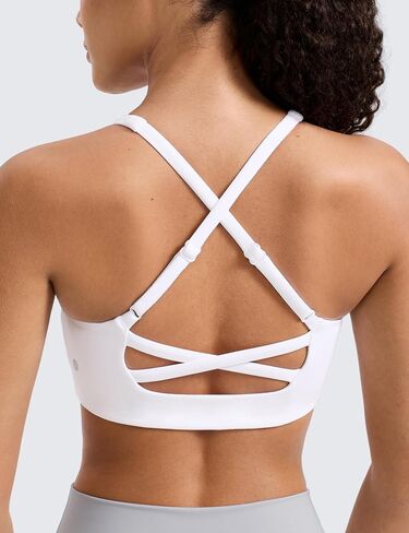 CRZ YOGA Butterlift Cross Back Sports Bras for Women - Scoop Neck Adjustable Straps Wireless Padded Pilates Workout Top in Kuwait