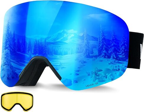 VEVOR Frameless Ski Goggles, Magnet Cylindrical Lens with Revo Coating, OTG Anti fog Snow Goggles, TPU Frame in Saudi Arabia