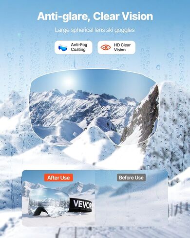 VEVOR Frameless Ski Goggles, Magnet Cylindrical Lens with Revo Coating, OTG Anti fog Snow Goggles, TPU Frame in Saudi Arabia