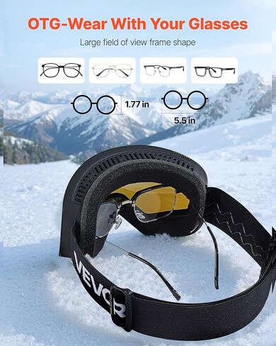 VEVOR Frameless Ski Goggles, Magnet Cylindrical Lens with Revo Coating, OTG Anti fog Snow Goggles, TPU Frame in Saudi Arabia