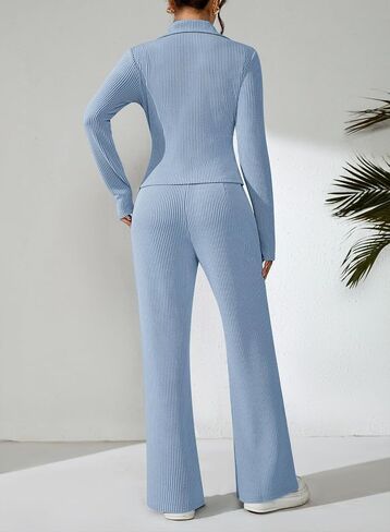 Pink Queen Sweatsuits Women 2 Piece Outfit Long Sleeve Collar V Neck Ribbed Lounge Sets in Saudi Arabia