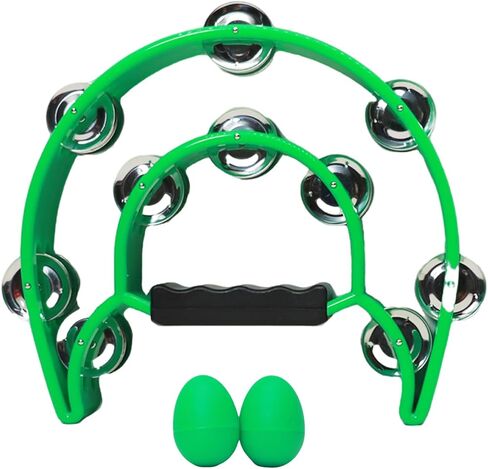Musical Percussion Tambourines Music Rhythm Double Row Held Percussion Half Moon Handheld Tambourine Tambourine Metal Jingles Hand Held Percussion Half Moon Tambourine for Adults KTV Party (green) in Saudi Arabia