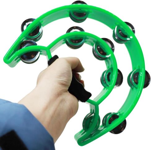 Musical Percussion Tambourines Music Rhythm Double Row Held Percussion Half Moon Handheld Tambourine Tambourine Metal Jingles Hand Held Percussion Half Moon Tambourine for Adults KTV Party (green) in Saudi Arabia