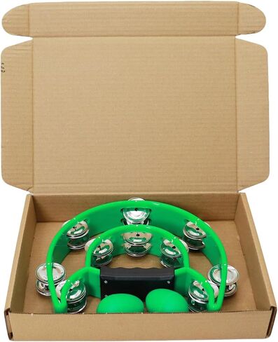 Musical Percussion Tambourines Music Rhythm Double Row Held Percussion Half Moon Handheld Tambourine Tambourine Metal Jingles Hand Held Percussion Half Moon Tambourine for Adults KTV Party (green) in Saudi Arabia