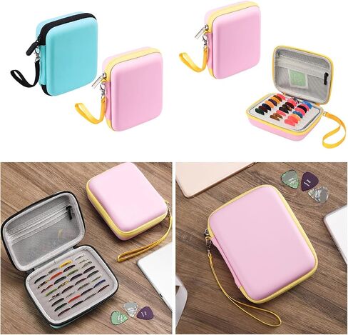 Guitar Pick Holder Case Picks Storage Box Anti Scratch Organizer Bag Splashproof Protective Pouch with Lanyard, 15x12x5.5cm/5.91x4.72x2.17in, Pink in Saudi Arabia