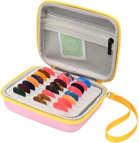 Guitar Pick Holder Case Picks Storage Box Anti Scratch Organizer Bag Splashproof Protective Pouch with Lanyard, 15x12x5.5cm/5.91x4.72x2.17in, Pink in Saudi Arabia