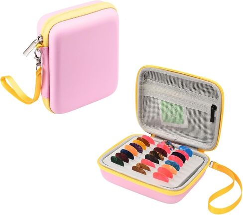 Guitar Pick Holder Case Picks Storage Box Anti Scratch Organizer Bag Splashproof Protective Pouch with Lanyard, 15x12x5.5cm/5.91x4.72x2.17in, Pink in Saudi Arabia