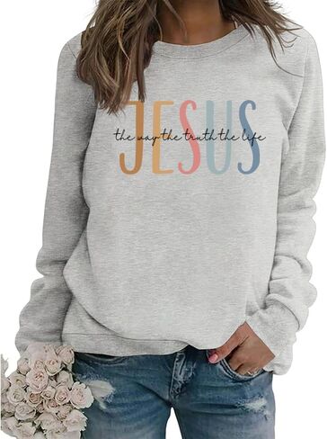 Christian Sweatshirts for Women Jesus the Way the Truth the Life Graphic Long Sleeve Shirts Faith Pullover Sweater in Saudi Arabia