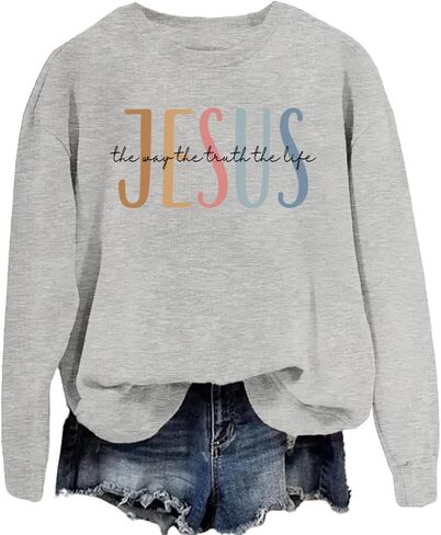 Christian Sweatshirts for Women Jesus the Way the Truth the Life Graphic Long Sleeve Shirts Faith Pullover Sweater in Saudi Arabia