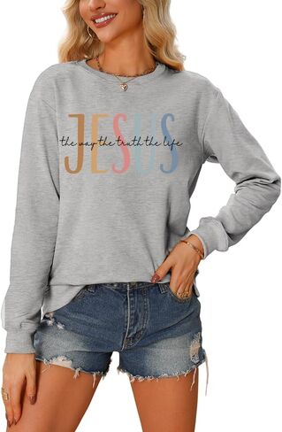 Christian Sweatshirts for Women Jesus the Way the Truth the Life Graphic Long Sleeve Shirts Faith Pullover Sweater in Saudi Arabia