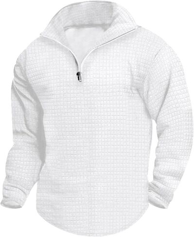 Mens Half Zipper Sweatshirts Plaid Collar Pullover Warm Casual Sweatshirt Loose Plain Cotton Fashion Tops Fall New in Saudi Arabia