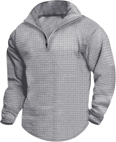 Mens Half Zipper Sweatshirts Plaid Collar Pullover Warm Casual Sweatshirt Loose Plain Cotton Fashion Tops Fall New in Saudi Arabia