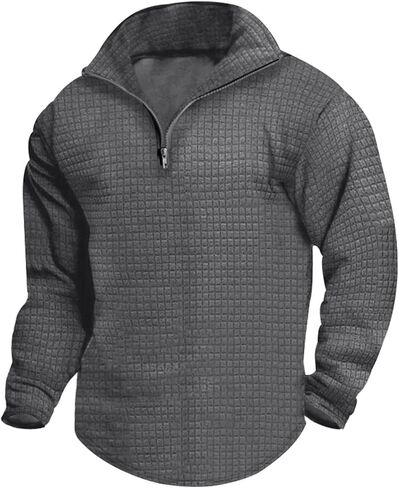 Mens Half Zipper Sweatshirts Plaid Collar Pullover Warm Casual Sweatshirt Loose Plain Cotton Fashion Tops Fall New in Saudi Arabia