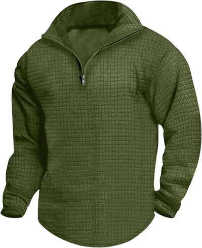 Mens Half Zipper Sweatshirts Plaid Collar Pullover Warm Casual Sweatshirt Loose Plain Cotton Fashion Tops Fall New in Saudi Arabia