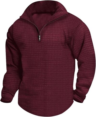 Mens Half Zipper Sweatshirts Plaid Collar Pullover Warm Casual Sweatshirt Loose Plain Cotton Fashion Tops Fall New in Saudi Arabia