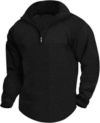 Mens Half Zipper Sweatshirts Plaid Collar Pullover Warm Casual Sweatshirt Loose Plain Cotton Fashion Tops Fall New in Saudi Arabia