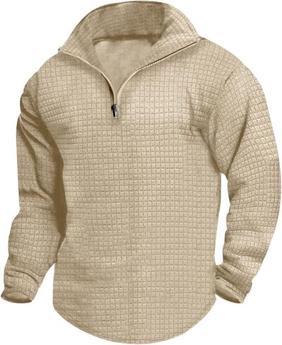 Mens Half Zipper Sweatshirts Plaid Collar Pullover Warm Casual Sweatshirt Loose Plain Cotton Fashion Tops Fall New in Saudi Arabia