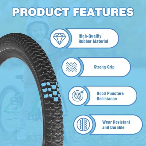Bike Tires 12.5"/14"/16"/18"/20"x2.125" for Kids Bike, 2PCS Folding Replacement Bike Tire and 2PCS Bike Tubes 12.5"/14"/16"/18"/20" x 1.75-2.125 Inch Fits Most Kids Bikes, with 4PCS Tire Levers in Saudi Arabia