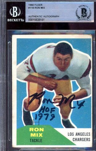 Ron Mix Beckett BAS Signed 1960 Fleer Rookie Autograph - Football Slabbed Autographed Rookie Cards in Saudi Arabia