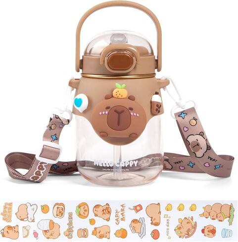 kawaii زجاجة ماء لطيف كابيبارا زجاجة ماء مع القش، زجاجات مياه بلاستيكية خالية من مادة bpa تريتان للبنين بنات المدرسة في الهواء الطلق، والسفر، والتخييم، ومانعة للتسرب، 17 أوقية in Kuwait