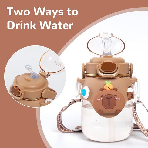 kawaii زجاجة ماء لطيف كابيبارا زجاجة ماء مع القش، زجاجات مياه بلاستيكية خالية من مادة bpa تريتان للبنين بنات المدرسة في الهواء الطلق، والسفر، والتخييم، ومانعة للتسرب، 17 أوقية in Kuwait