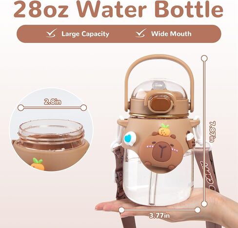 kawaii زجاجة ماء لطيف كابيبارا زجاجة ماء مع القش، زجاجات مياه بلاستيكية خالية من مادة bpa تريتان للبنين بنات المدرسة في الهواء الطلق، والسفر، والتخييم، ومانعة للتسرب، 17 أوقية in Kuwait