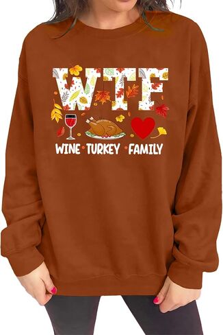 Thanksgiving Sweatshirts for Women: Turkey Graphic Tee Shirts Fall Long Sleeve Crew Neck Oversized Pullover Tops in Saudi Arabia
