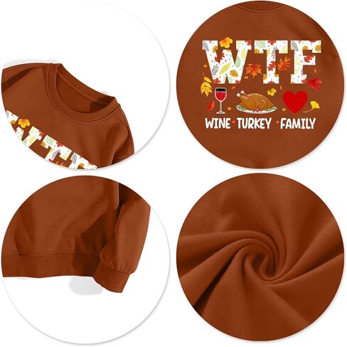 Thanksgiving Sweatshirts for Women: Turkey Graphic Tee Shirts Fall Long Sleeve Crew Neck Oversized Pullover Tops in Saudi Arabia