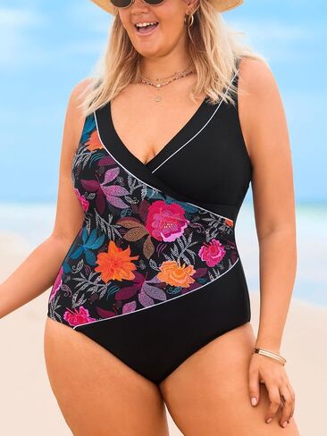 CUPSHE Plus Size Women's One Piece Swimsuit Surplice V Neck Swimwear Adjustable Straps Bathing Suit in Saudi Arabia