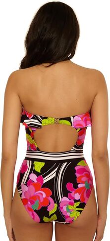 Trina Turk Women's Bougainvillea Ruffle Bandeau One Piece Swimsuit, Floral Print, Adjustable, Bathing Suits in Saudi Arabia