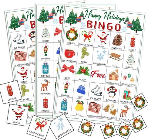 Happy Holiday Bingo Game for Adults, 24 Players Christmas Bingo Cards, Fun & Exciting Xmas Games for Family Activities, Classroom Party, Holiday Entertainment, Christmas Party Supplies -08 in Saudi Arabia