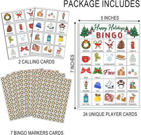 Happy Holiday Bingo Game for Adults, 24 Players Christmas Bingo Cards, Fun & Exciting Xmas Games for Family Activities, Classroom Party, Holiday Entertainment, Christmas Party Supplies -08 in Saudi Arabia
