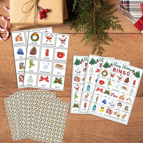 Happy Holiday Bingo Game for Adults, 24 Players Christmas Bingo Cards, Fun & Exciting Xmas Games for Family Activities, Classroom Party, Holiday Entertainment, Christmas Party Supplies -08 in Saudi Arabia
