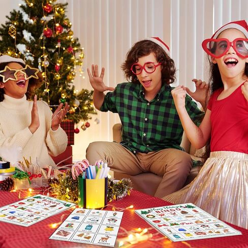 Happy Holiday Bingo Game for Adults, 24 Players Christmas Bingo Cards, Fun & Exciting Xmas Games for Family Activities, Classroom Party, Holiday Entertainment, Christmas Party Supplies -08 in Saudi Arabia
