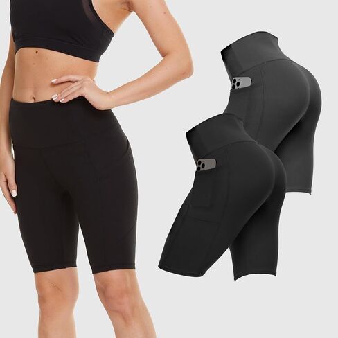 2-Pack High-Waisted 8-Inch Biker Shorts with Pockets – Soft, Stretchy, Moisture-Wicking for Workout in Saudi Arabia