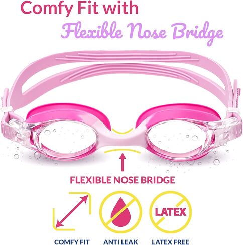 Limmys Kids Swimming Goggles Anti-fog with Adjustable Strap, Flexible Nose Bridge & UV Protection with Protection Case in Saudi Arabia