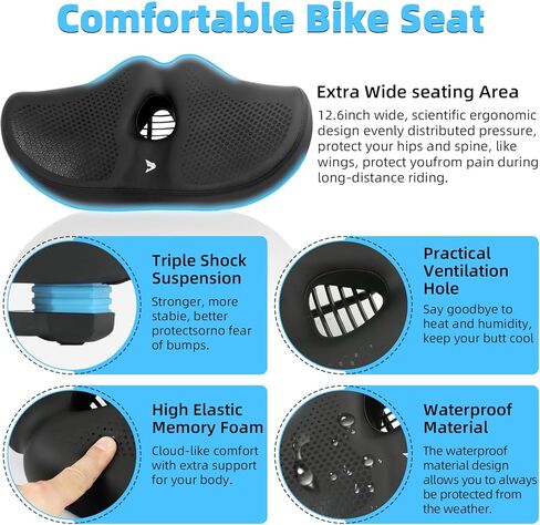 Extra Wide Noseless Bike seat Cushion for Men Women Memory Foam Filling Large Bike Saddle Ventilation Water Proof Bicycle Seat Cushion for Peloton Bikes MountainBikes Exercise Bikes City Bikes in Saudi Arabia